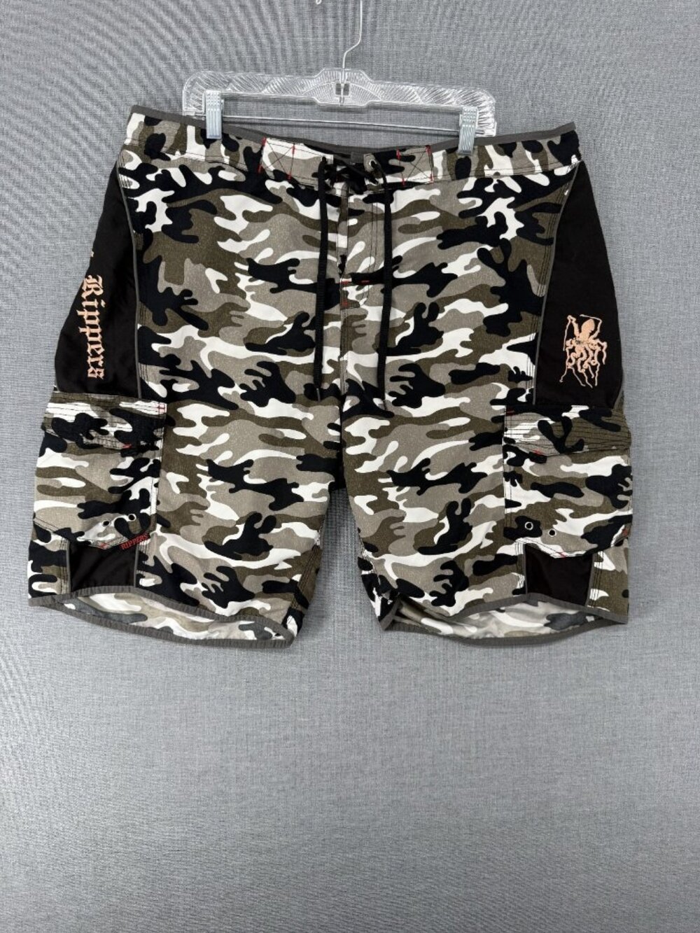 Vtg Maui Rippers Board Shorts Mens 40 9" Camo Swim Trunks Embroidered Octopus